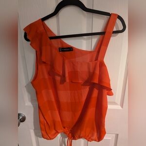 New York & Company Red Ruffled Blouse Sz XL